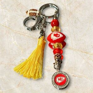 Kansas City Chiefs Beaded Keychain Purse Charm Handmade